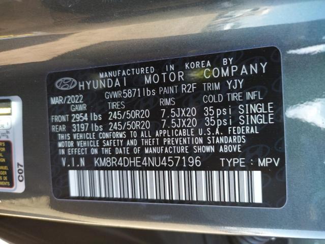 KM8R4DHE4NU457196 - 2022 HYUNDAI PALISADE SEL CHARCOAL photo 13