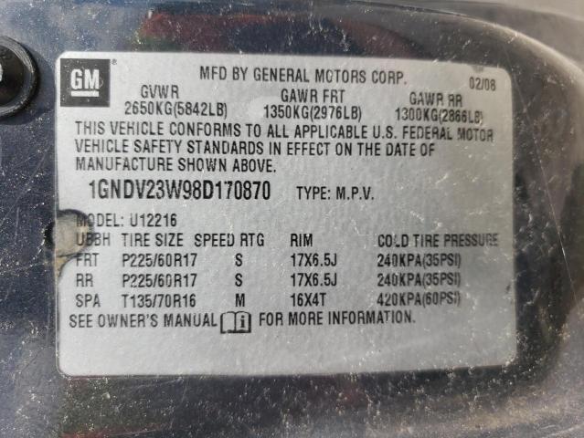 1GNDV23W98D170870 - 2008 CHEVROLET UPLANDER LS BLUE photo 13