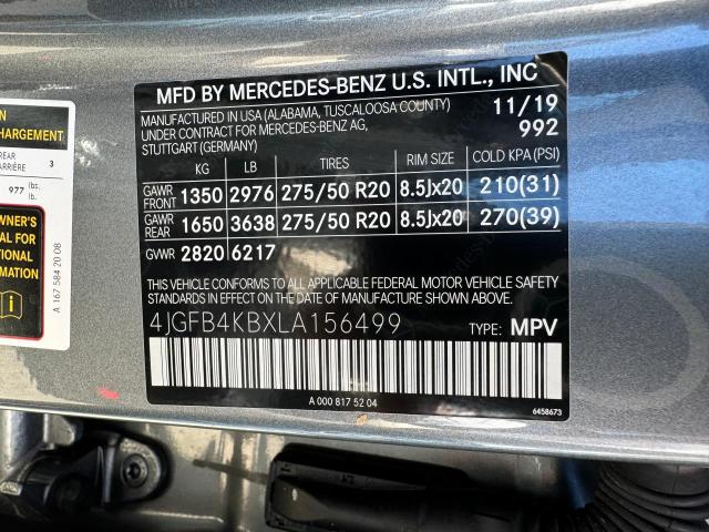 4JGFB4KBXLA156499 - 2020 MERCEDES-BENZ GLE 350 4MATIC GRAY photo 12