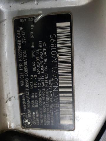 WBACN33471LM01895 - 2001 BMW Z3 2.5 SILVER photo 12