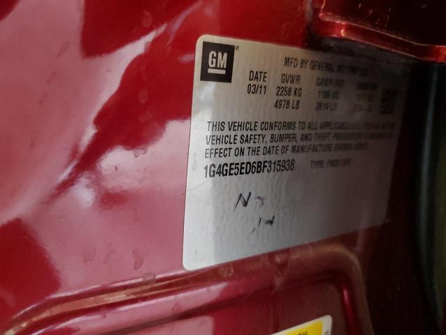 1G4GE5ED6BF315938 - 2011 BUICK LACROSSE CXS 红色 照片 12
