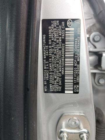 VNKKTUD38GA068022 - 2016 TOYOTA YARIS L SILVER photo 12