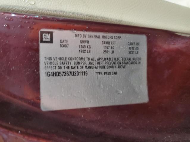 1G4HD57267U201119 - 2007 BUICK LUCERNE CXL MAROON photo 12