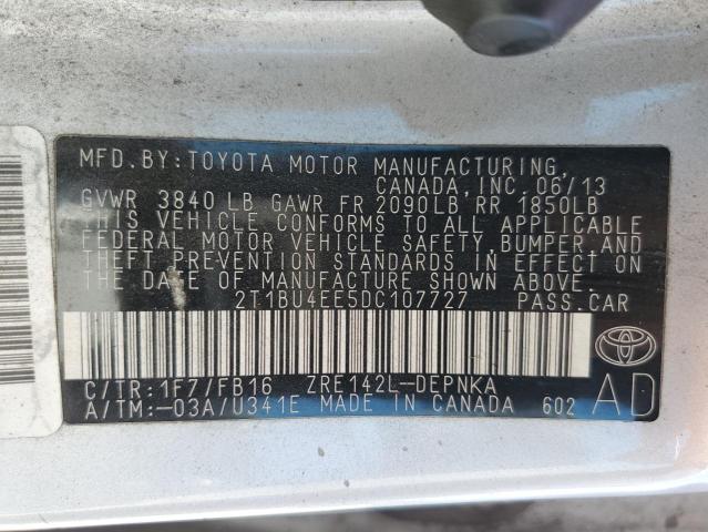 2T1BU4EE5DC107727 - 2013 TOYOTA COROLLA BASE SILVER photo 12