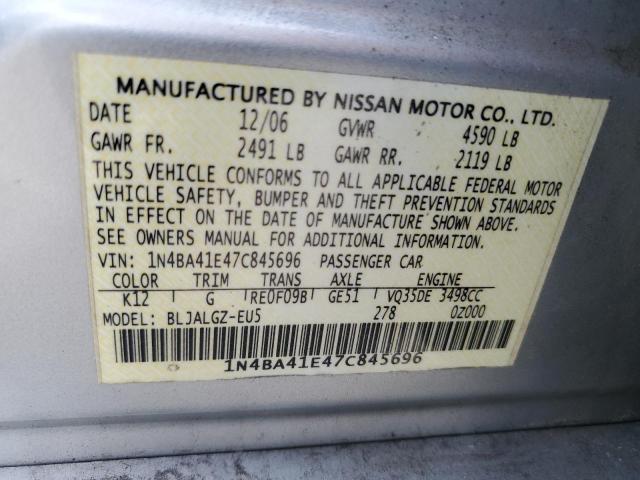 1N4BA41E47C845696 - 2007 NISSAN MAXIMA SE SILVER photo 12