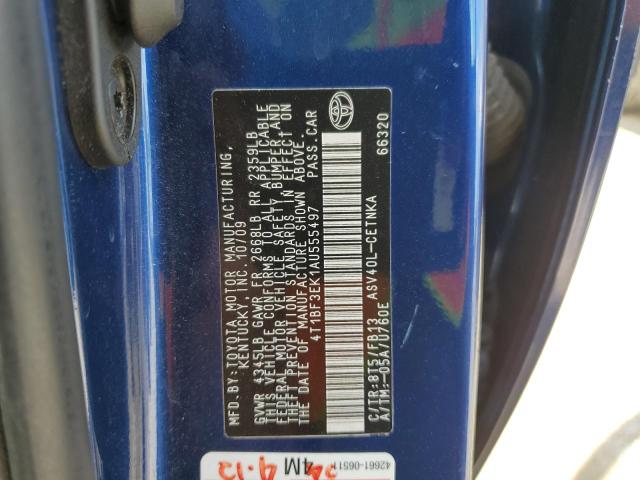 4T1BF3EK1AU555497 - 2010 TOYOTA CAMRY BASE BLUE photo 12