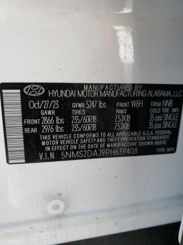 5NMS2DAJ9PH639408 - 2023 HYUNDAI SANTA FE SEL WHITE photo 12