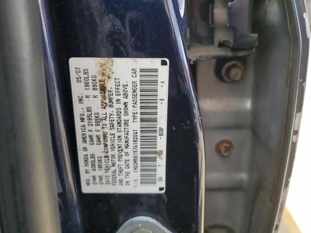 1HGCM56157A182041 - 2007 HONDA ACCORD VALUE BLUE photo 12