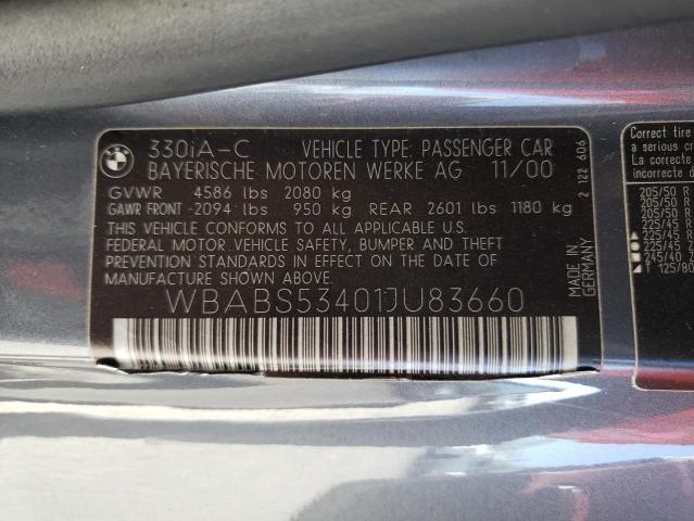 WBABS53401JU83660 - 2001 BMW 3 SERIES CI Gris foto 12