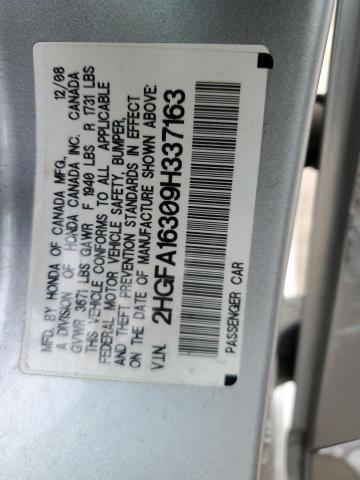 2HGFA16309H337163 - 2009 HONDA CIVIC VP SILVER photo 12