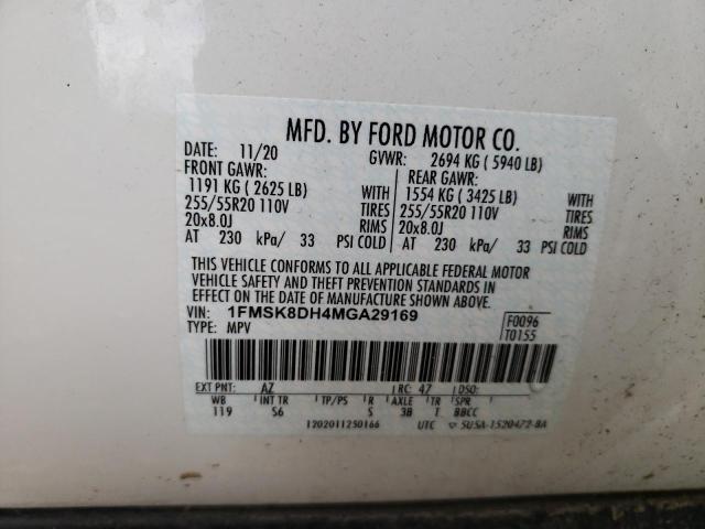 1FMSK8DH4MGA29169 - 2021 FORD EXPLORER XLT WHITE photo 14