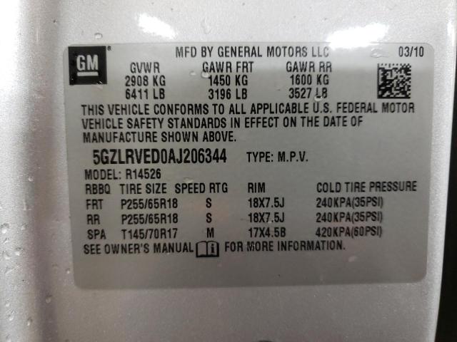 5GZLRVED0AJ206344 - 2010 SATURN OUTLOOK XR WHITE photo 10