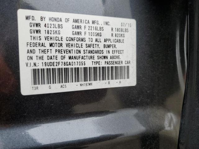 19UDE2F78GA017055 - 2016 ACURA ILX PREMIUM TECH ნაცრისფერი ფოტო 12