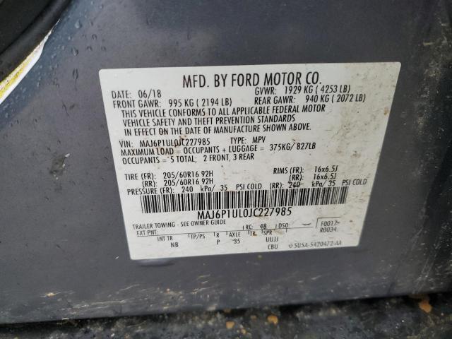 MAJ6P1UL0JC227985 - 2018 FORD ECOSPORT SE GRAY photo 13