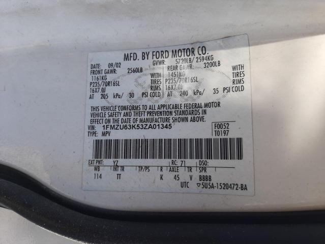 1FMZU63K53ZA01345 - 2003 FORD EXPLORER XLT WHITE photo 12