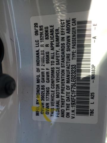 19XFC1F75LE023233 - 2020 HONDA CIVIC EXL WHITE photo 12