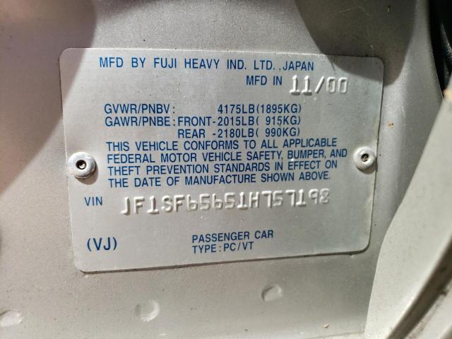 JF1SF65651H757198 - 2001 SUBARU FORESTER S SILVER photo 12