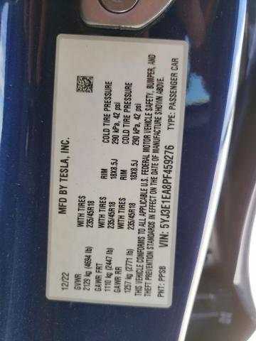 5YJ3E1EA8PF459276 - 2023 TESLA MODEL 3 BLUE photo 13