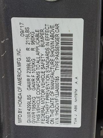 1HGCV1F13JA000785 - 2018 HONDA ACCORD LX GRAY photo 12