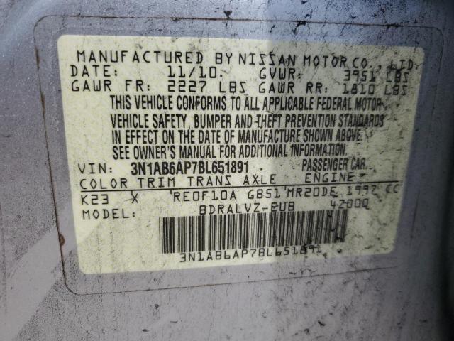 3N1AB6AP7BL651891 - 2011 NISSAN SENTRA 2.0 SILVER photo 12