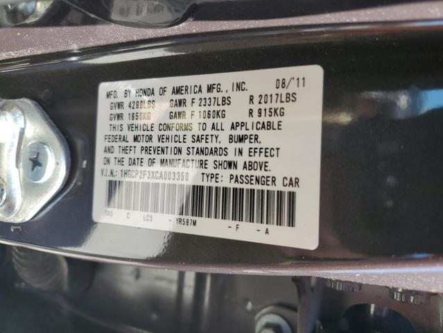 1HGCP2F3XCA003350 - 2012 HONDA ACCORD LX GRAY photo 13