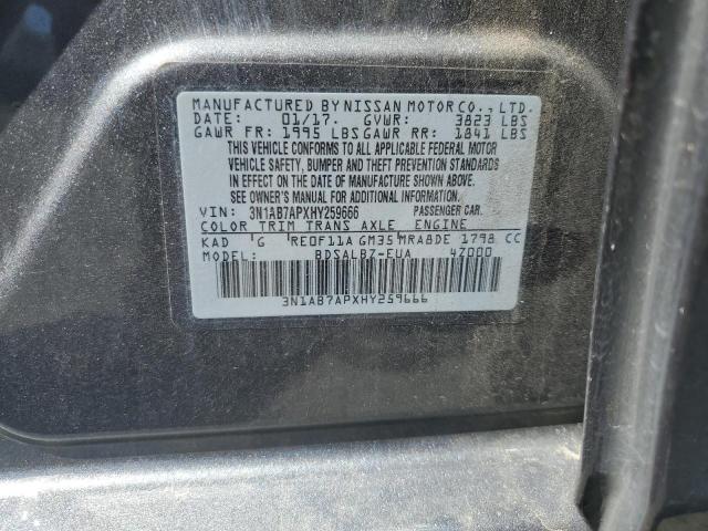 3N1AB7APXHY259666 - 2017 NISSAN SENTRA S CHARCOAL photo 13