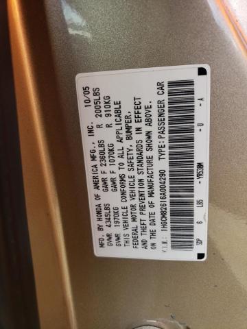 1HGCM82616A004290 - 2006 HONDA ACCORD EX TAN photo 12