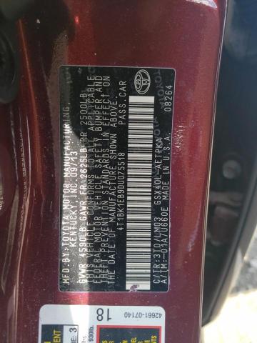 4T1BK1EB9DU075518 - 2013 TOYOTA AVALON BASE 勃艮第红 照片 12