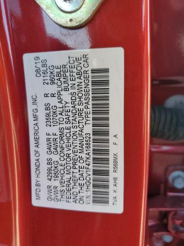1HGCV1F47KA168523 - 2019 HONDA ACCORD EX RED photo 13