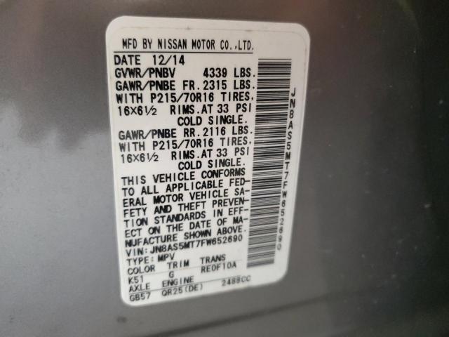 JN8AS5MT7FW652690 - 2015 NISSAN ROGUE SELE S GRAY photo 13