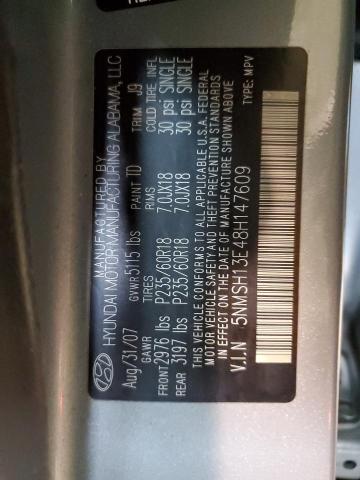 5NMSH13E48H147609 - 2008 HYUNDAI SANTA FE SE GRAY photo 13