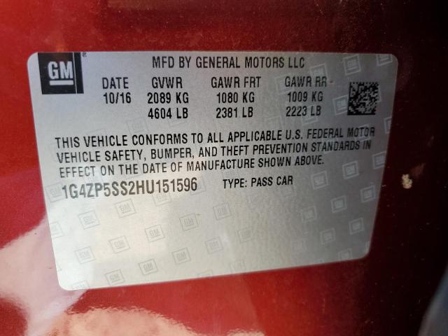 1G4ZP5SS2HU151596 - 2017 BUICK LACROSSE ESSENCE მუქწითელი ფოტო 12