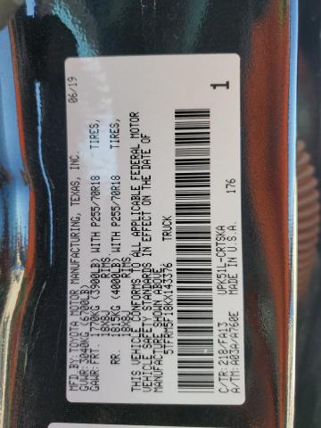 5TFRM5F18KX143376 - 2019 TOYOTA TUNDRA DOUBLE CAB SR/SR5 BLACK photo 12