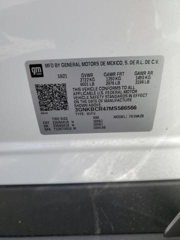 3GNKBCR47MS586566 - 2021 CHEVROLET BLAZER 2LT WHITE photo 12