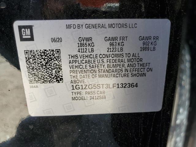 1G1ZG5ST3LF132364 - 2020 CHEVROLET MALIBU RS შავი ფოტო 13