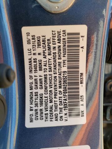19XFA1F69AE065219 - 2010 HONDA CIVIC LX-S أزرق صورة 12