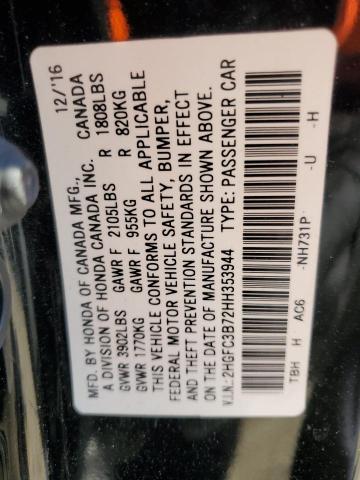 2HGFC3B72HH353944 - 2017 HONDA CIVIC EXL BLACK photo 13