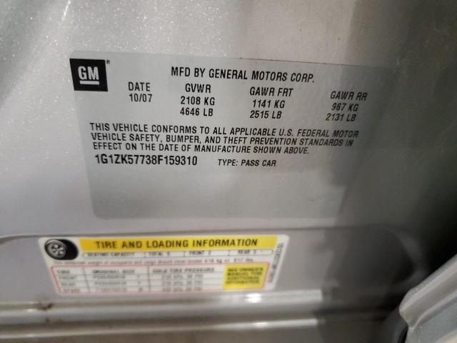 1G1ZK57738F159310 - 2008 CHEVROLET MALIBU LTZ 银色 照片 12