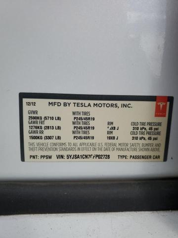 5YJSA1CN7CFP02728 - 2012 TESLA MODEL S 白色 照片 13