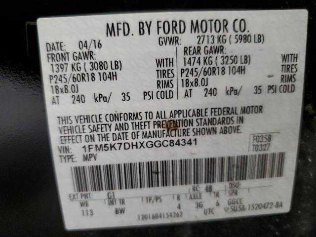 1FM5K7DHXGGC84341 - 2016 FORD EXPLORER XLT BLACK photo 13