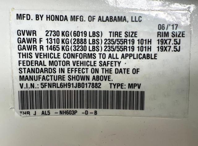 5FNRL6H91JB017882 - 2018 HONDA ODYSSEY ELITE Blanco foto 10