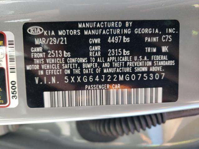 5XXG64J22MG075307 - 2021 KIA K5 GT LINE GRAY photo 12