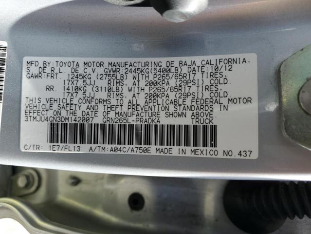 3TMJU4GN3DM142007 - 2013 TOYOTA TACOMA DOUBLE CAB PRERUNNER SILVER photo 12