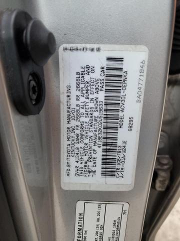 4T1BE32K02U519633 - 2002 TOYOTA CAMRY LE SILVER photo 12