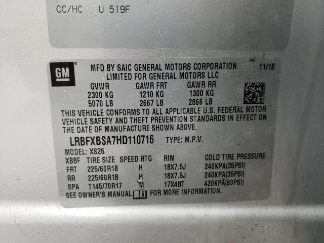 LRBFXBSA7HD110716 - 2017 BUICK ENVISION ESSENCE SILVER photo 13