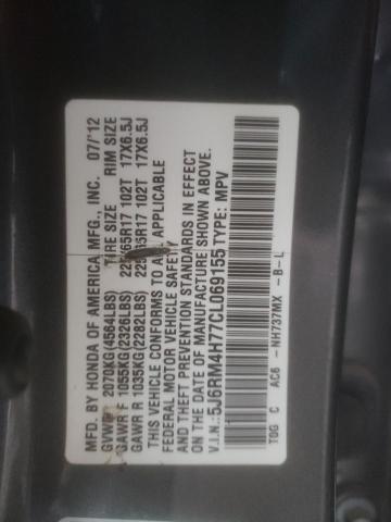 5J6RM4H77CL069155 - 2012 HONDA CR-V EXL GRAY photo 13