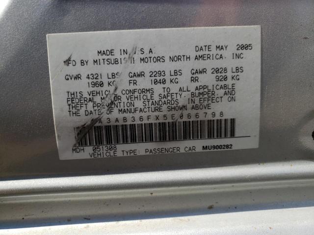 4A3AB36FX5E066798 - 2005 MITSUBISHI GALANT ES MEDIUM SILVER photo 10