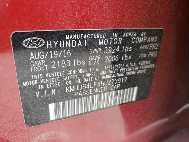 KMHD84LFXHU273917 - 2017 HYUNDAI ELANTRA SE RED photo 12