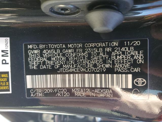 JTDS4MCE9MJ070219 - 2021 TOYOTA COROLLA SE BLACK photo 13