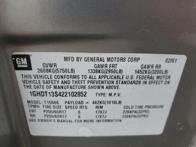 1GHDT13S422102852 - 2002 OLDSMOBILE BRAVADA SILVER photo 13